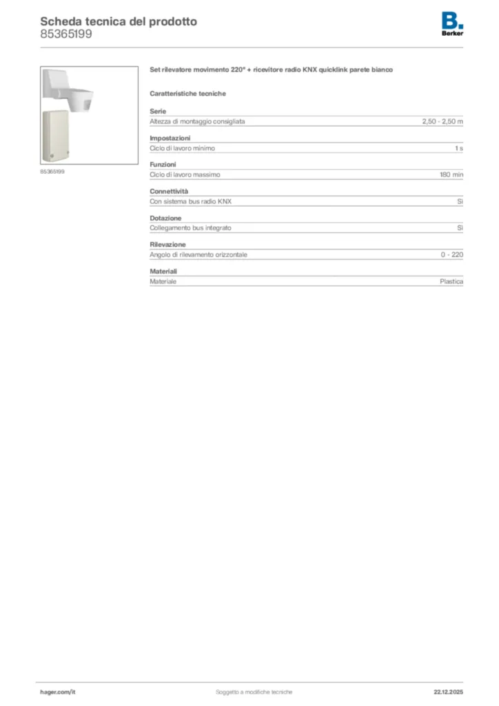 Immagine Berker Scheda tecnica del prodotto 85365199 | Hager Italia