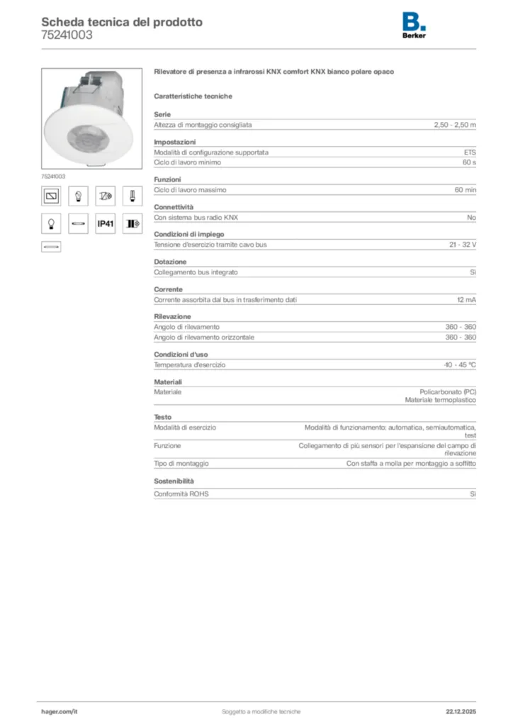Immagine Berker Scheda tecnica del prodotto 75241003 | Hager Italia