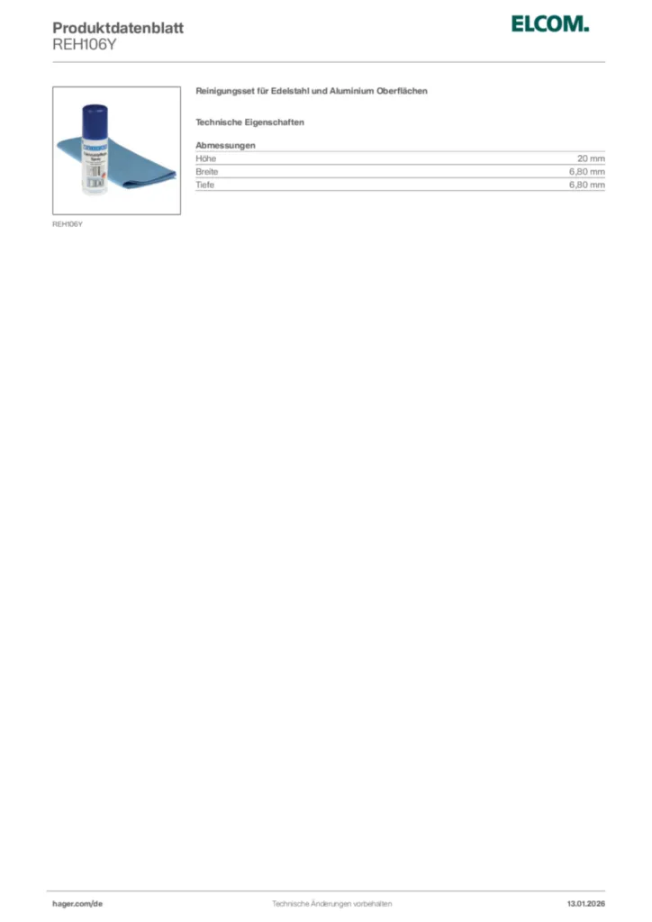 Bild Elcom Produktdatenblatt REH106Y | Hager Deutschland