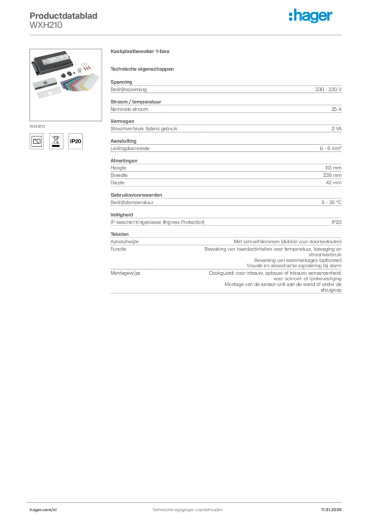 Afbeelding Hager Productdatablad WXH210 | Hager Nederland