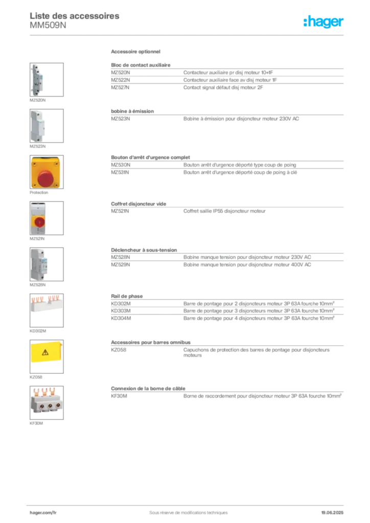 Image Hager Fiche technique du produit MM509N | Hager France