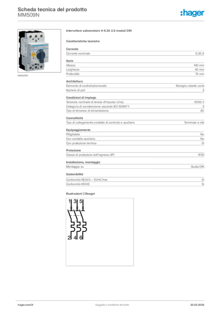 Immagine Hager Scheda tecnica del prodotto MM509N | Hager Italia