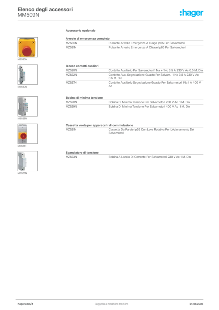Immagine Hager Scheda tecnica del prodotto MM509N | Hager Italia