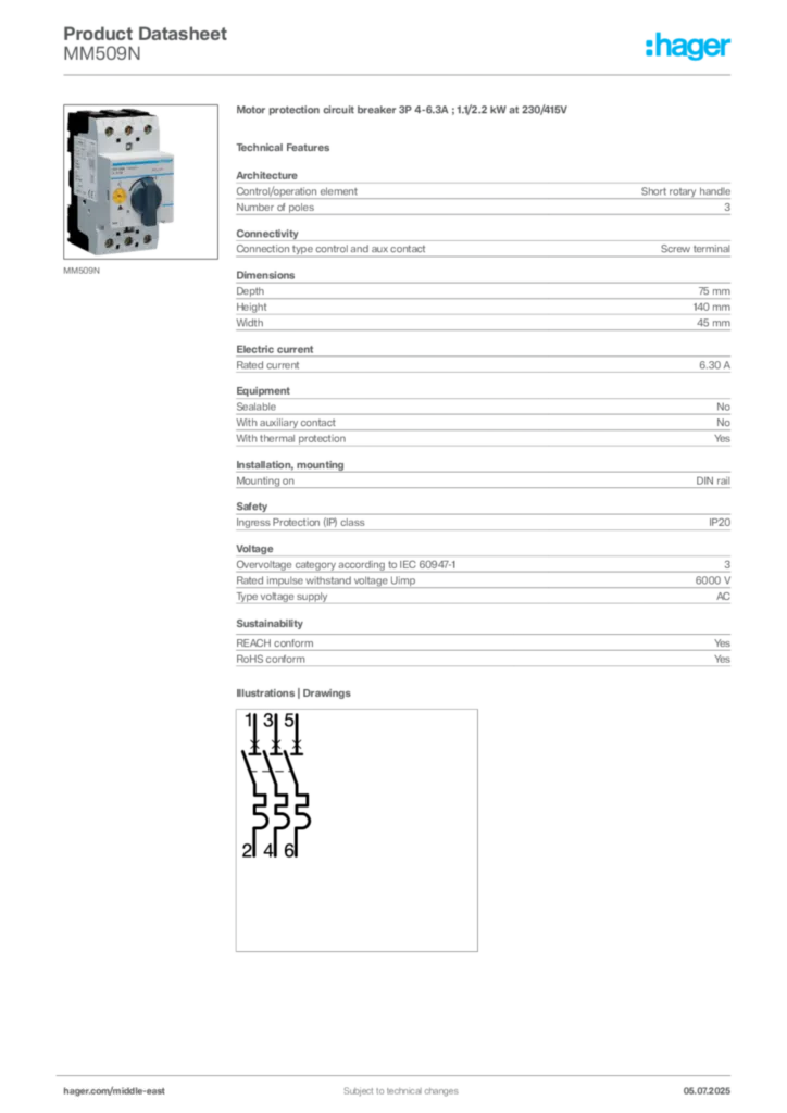 Image Hager Product data sheet MM509N  | Hager