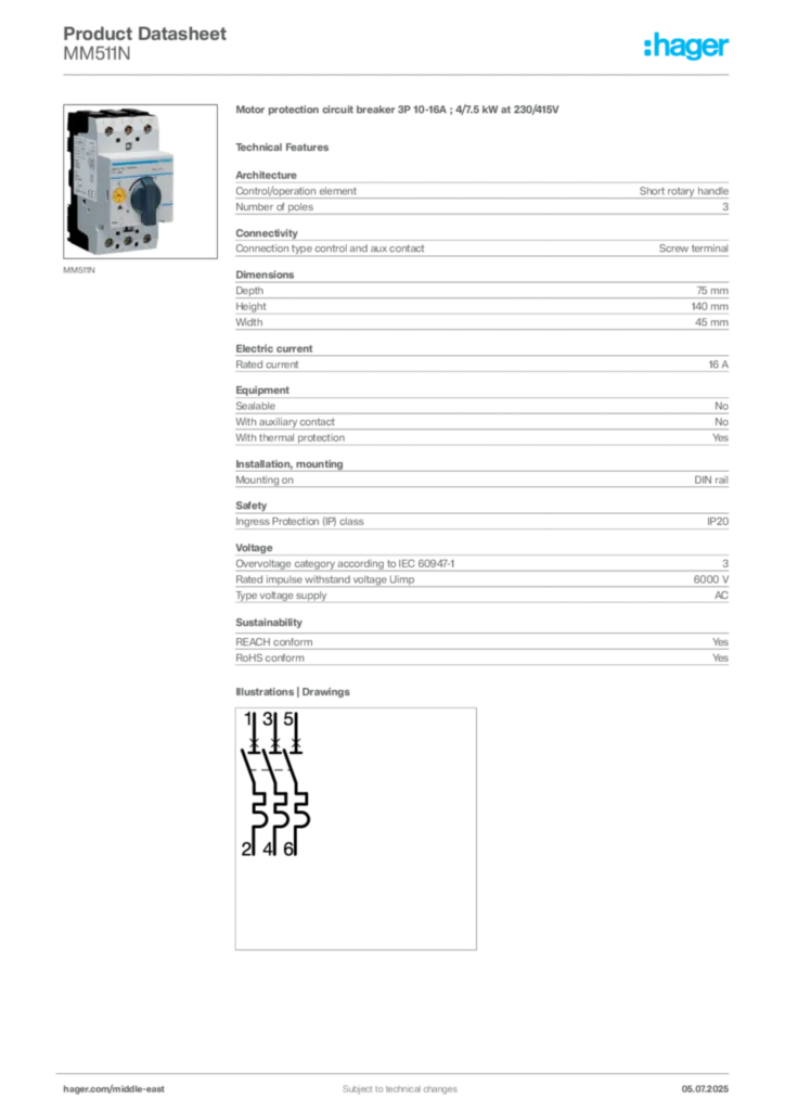 Image Hager Product data sheet MM511N  | Hager