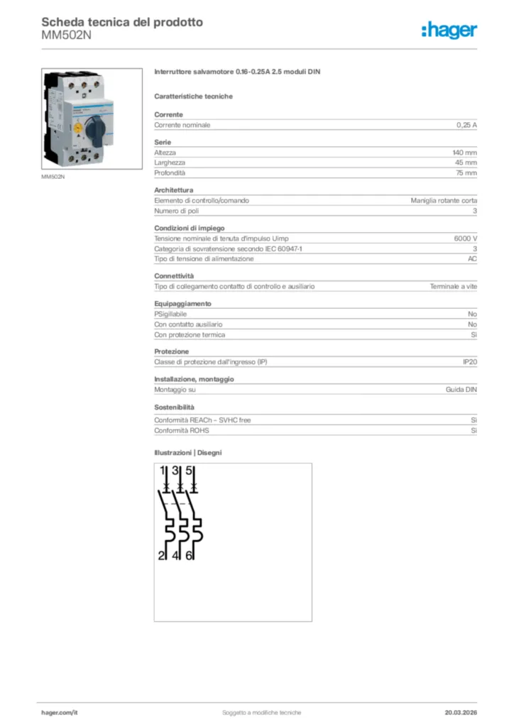 Immagine Hager Scheda tecnica del prodotto MM502N | Hager Italia