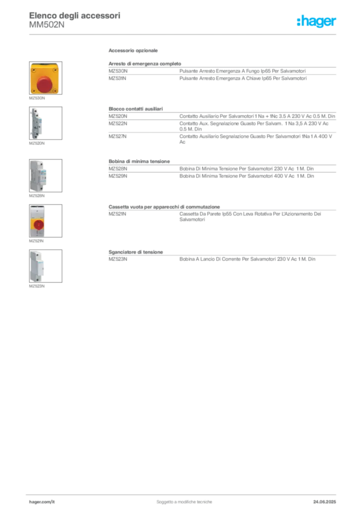 Immagine Hager Scheda tecnica del prodotto MM502N | Hager Italia