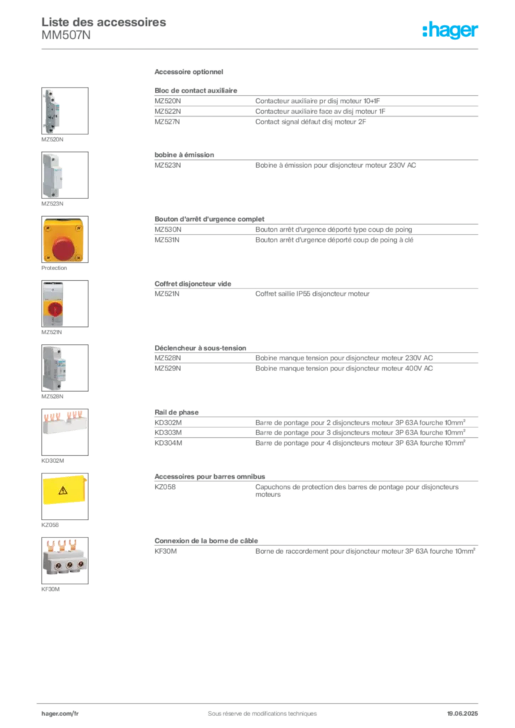 Image Hager Fiche technique du produit MM507N | Hager France