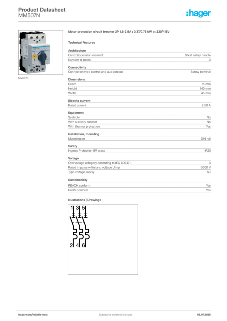 Image Hager Product data sheet MM507N  | Hager