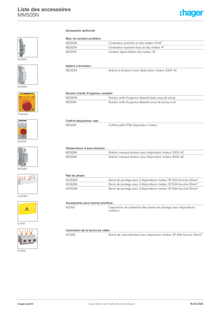 Image Hager Fiche technique du produit MM505N | Hager France