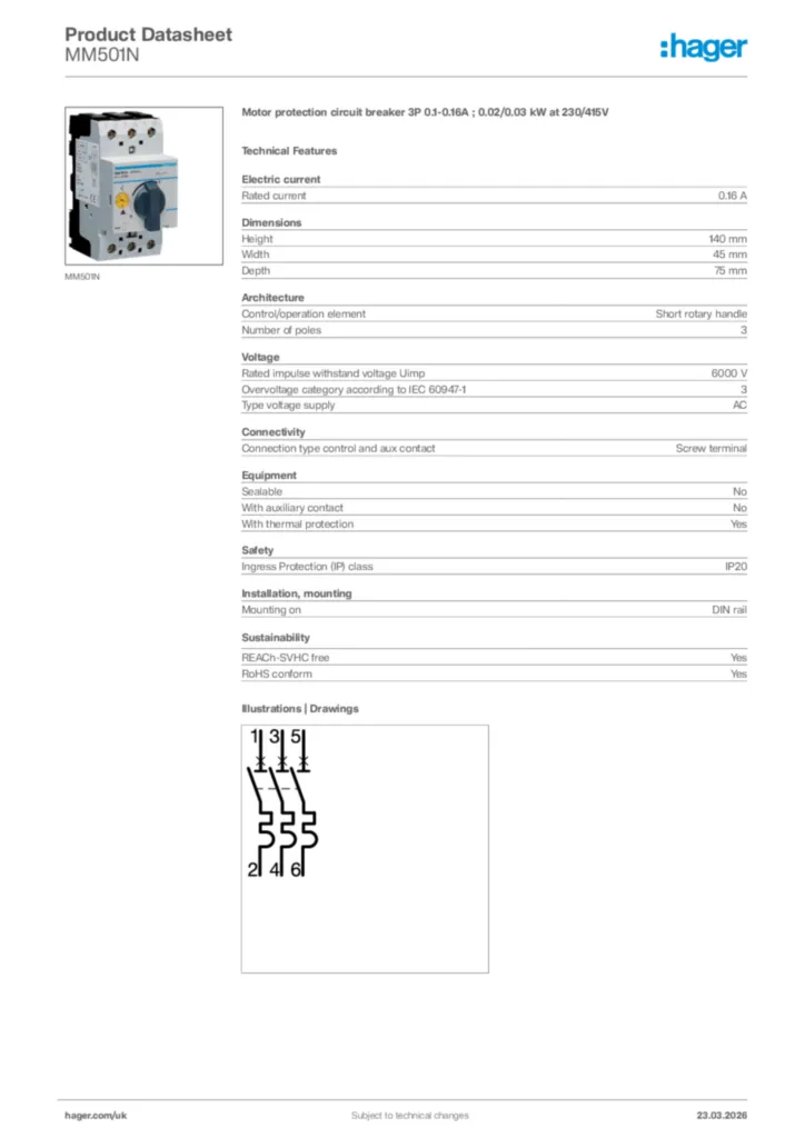 Image Hager Product data sheet MM501N  | Hager