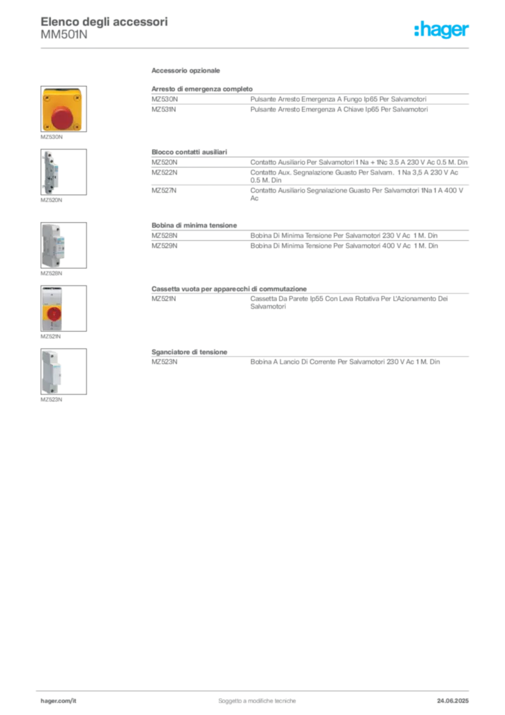 Immagine Hager Scheda tecnica del prodotto MM501N | Hager Italia