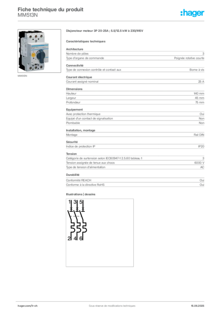 Image Hager Fiche technique du produit MM513N | Hager Suisse