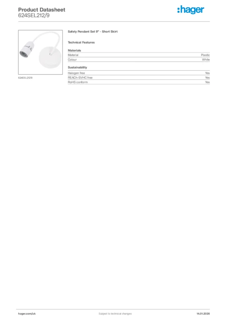 Image Hager Product data sheet 624SEL212/9  | Hager
