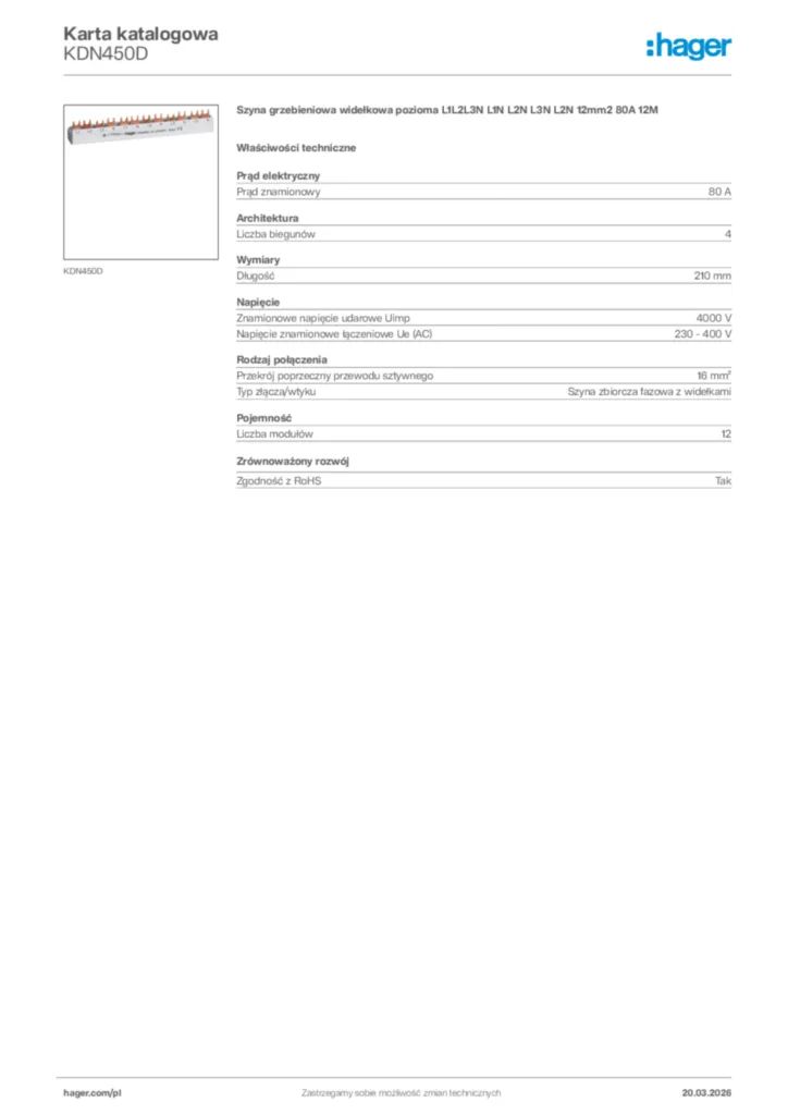 Zdjęcie Hager Karta katalogowa KDN450D | Hager Polska