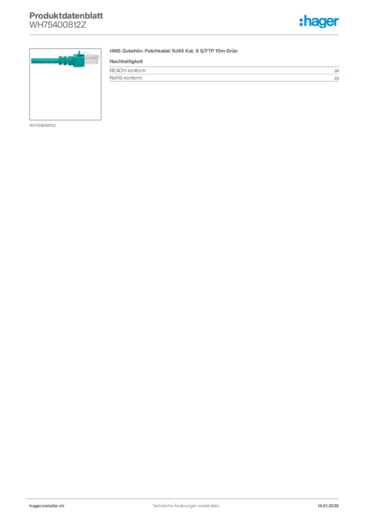 Bild Hager Produktdatenblatt WH75400812Z | Hager Schweiz