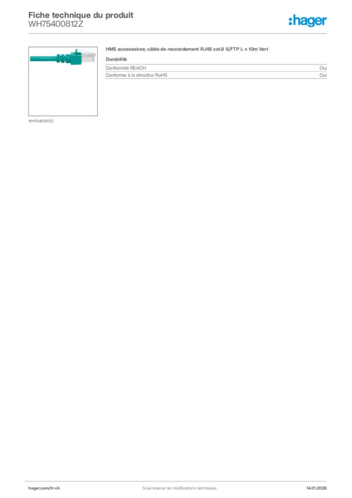Image Hager Fiche technique du produit WH75400812Z | Hager Suisse