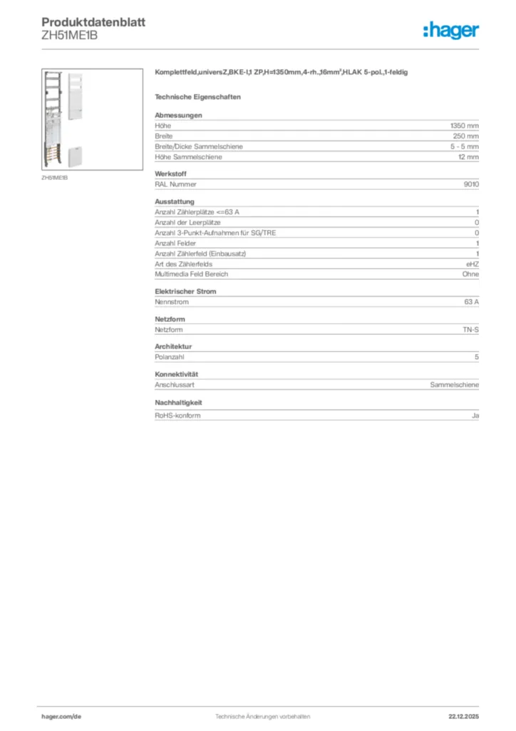 Bild Hager Produktdatenblatt ZH51ME1B | Hager Deutschland