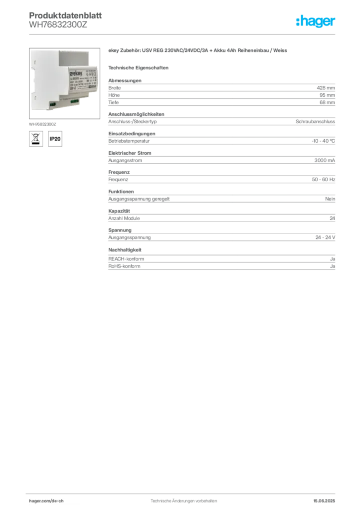 Bild Hager Produktdatenblatt WH76832300Z | Hager Schweiz