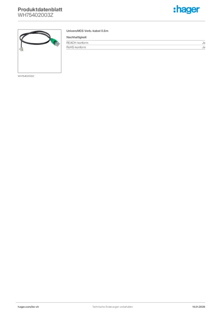 Bild Hager Produktdatenblatt WH75402003Z | Hager Schweiz