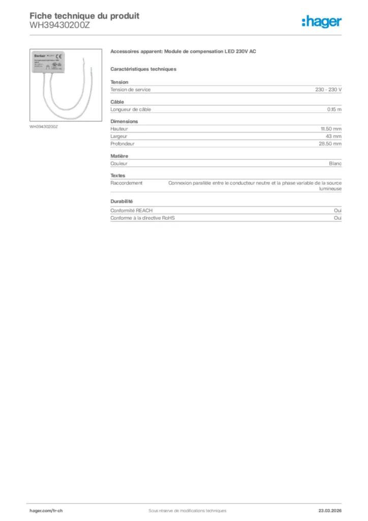 Image Hager Fiche technique du produit WH39430200Z | Hager Suisse
