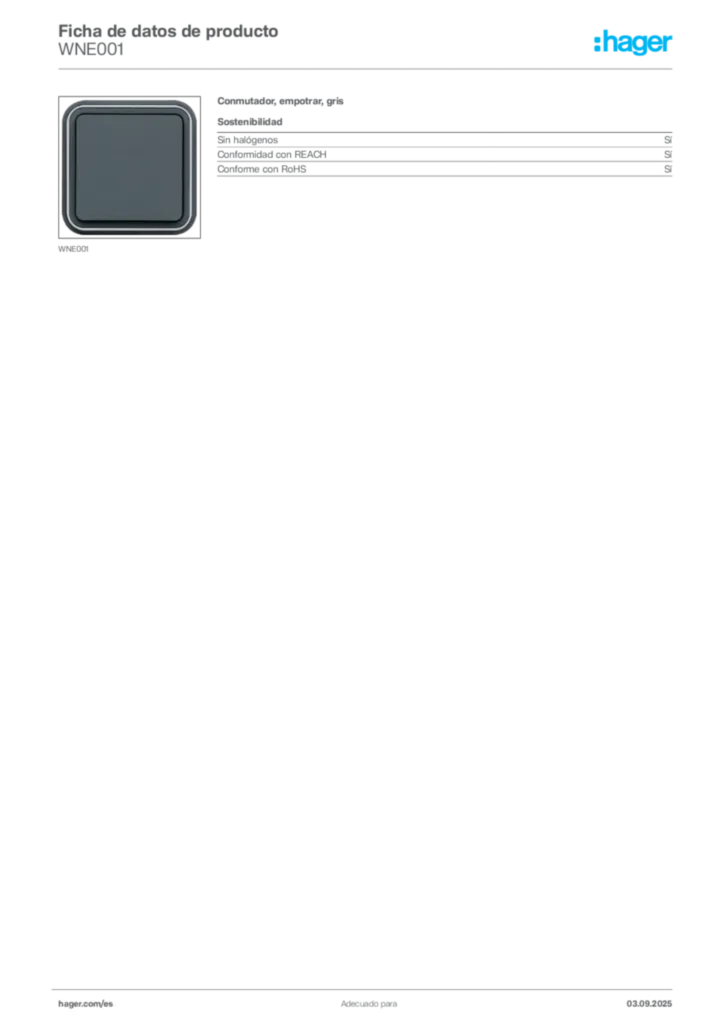 Imagen Hager Ficha de datos de producto WNE001 | Hager España