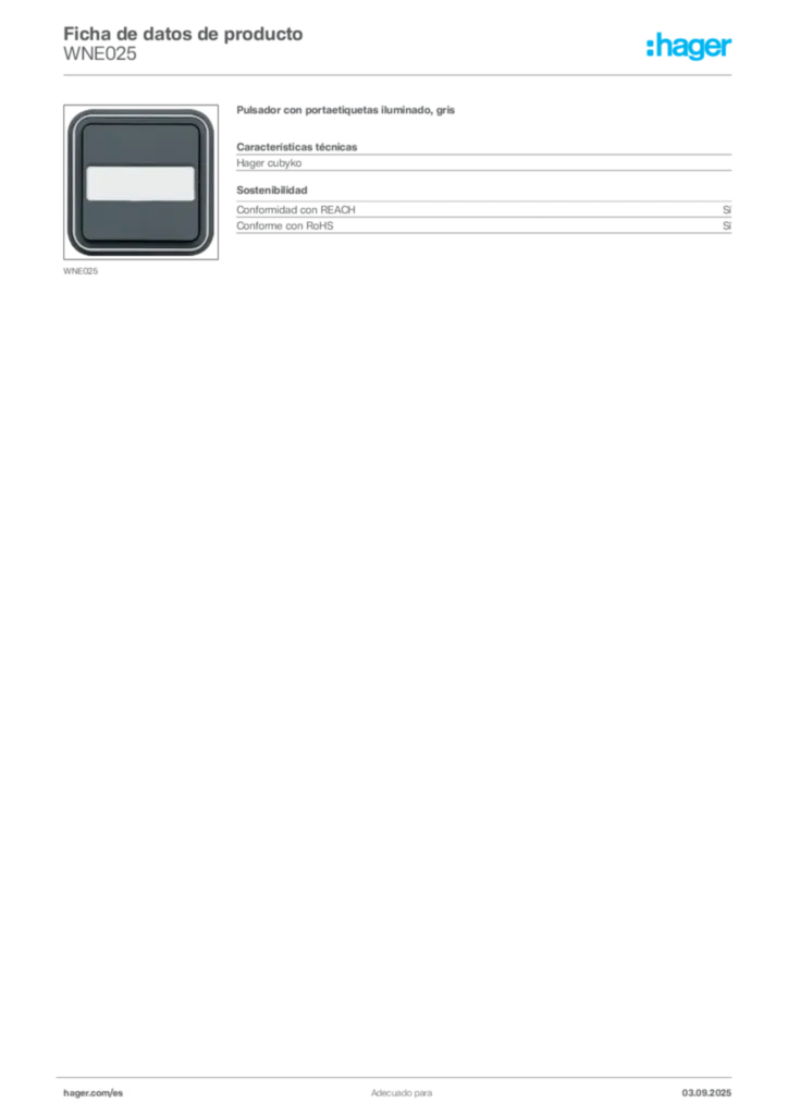 Imagen Hager Ficha de datos de producto WNE025 | Hager España