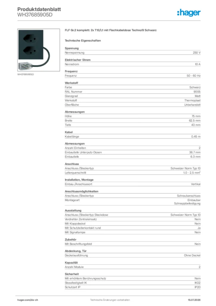 Bild Hager Produktdatenblatt WH37685905D | Hager Schweiz