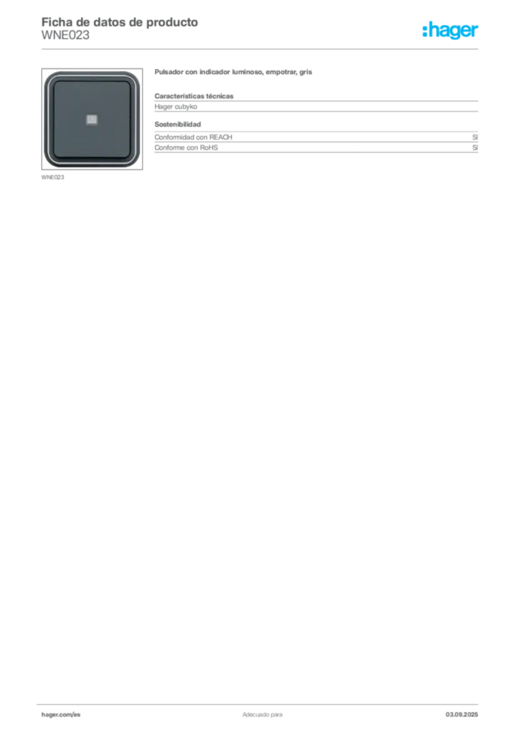 Imagen Hager Ficha de datos de producto WNE023 | Hager España
