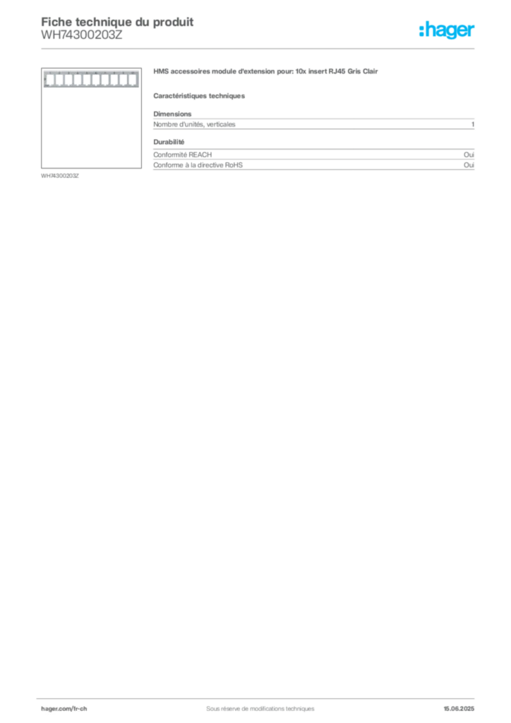 Image Hager Fiche technique du produit WH74300203Z | Hager Suisse