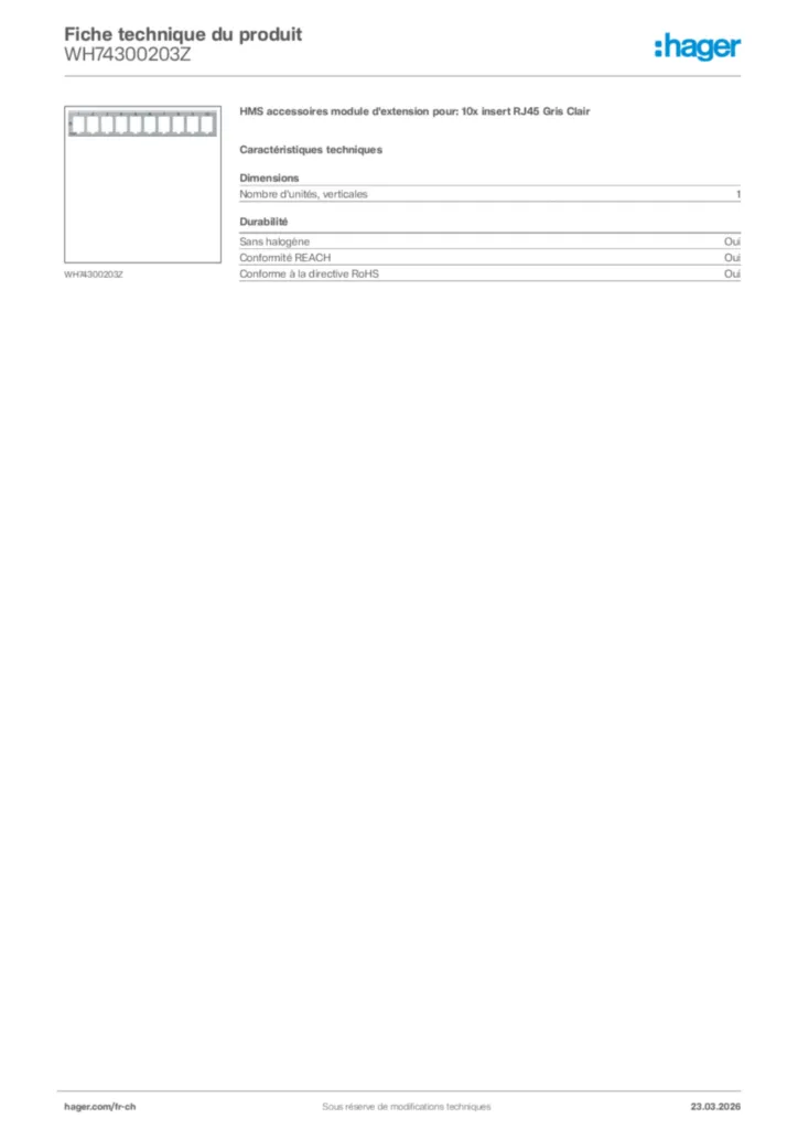 Image Hager Fiche technique du produit WH74300203Z | Hager Suisse