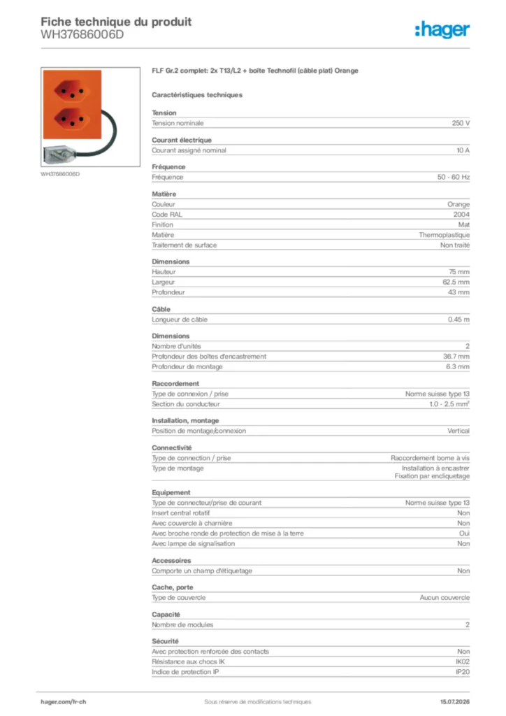 Image Hager Fiche technique du produit WH37686006D | Hager Suisse