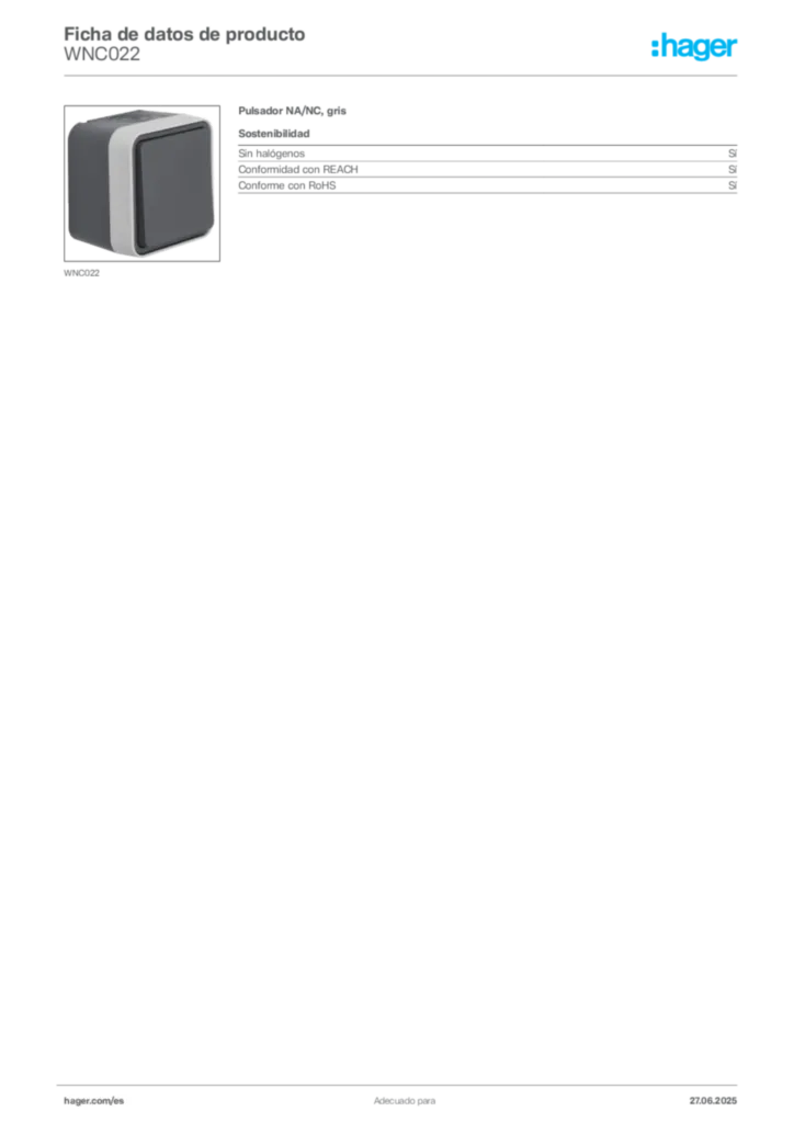 Imagen Hager Ficha de datos de producto WNC022 | Hager España