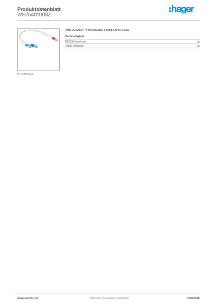 Bild Hager Produktdatenblatt WH75401003Z | Hager Schweiz