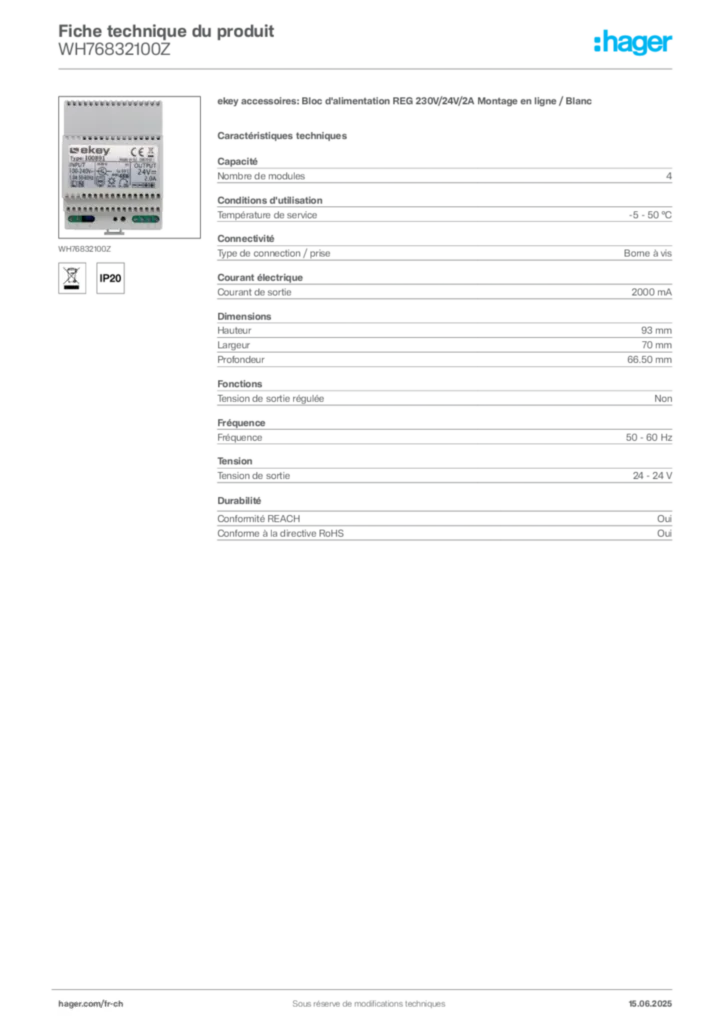 Image Hager Fiche technique du produit WH76832100Z | Hager Suisse