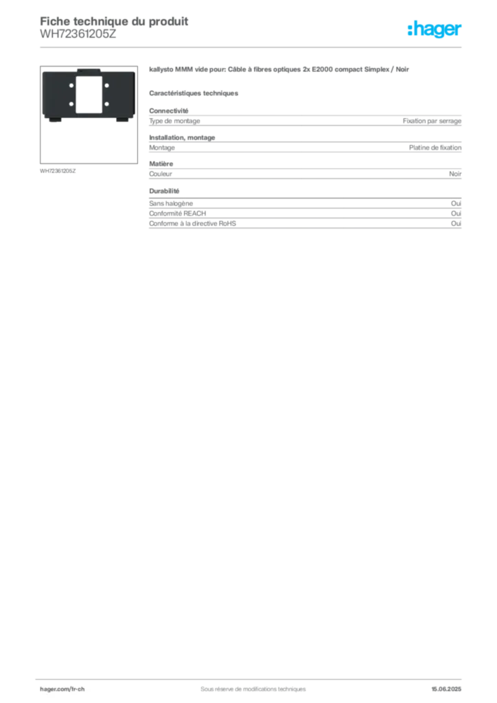 Image Hager Fiche technique du produit WH72361205Z | Hager Suisse