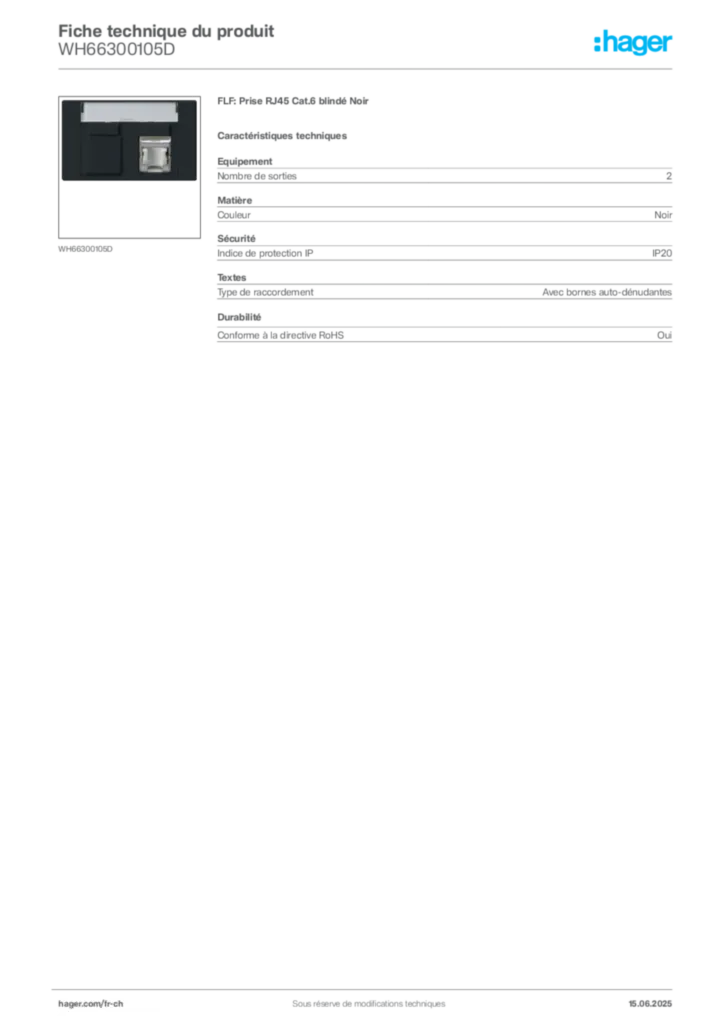 Image Hager Fiche technique du produit WH66300105D | Hager Suisse