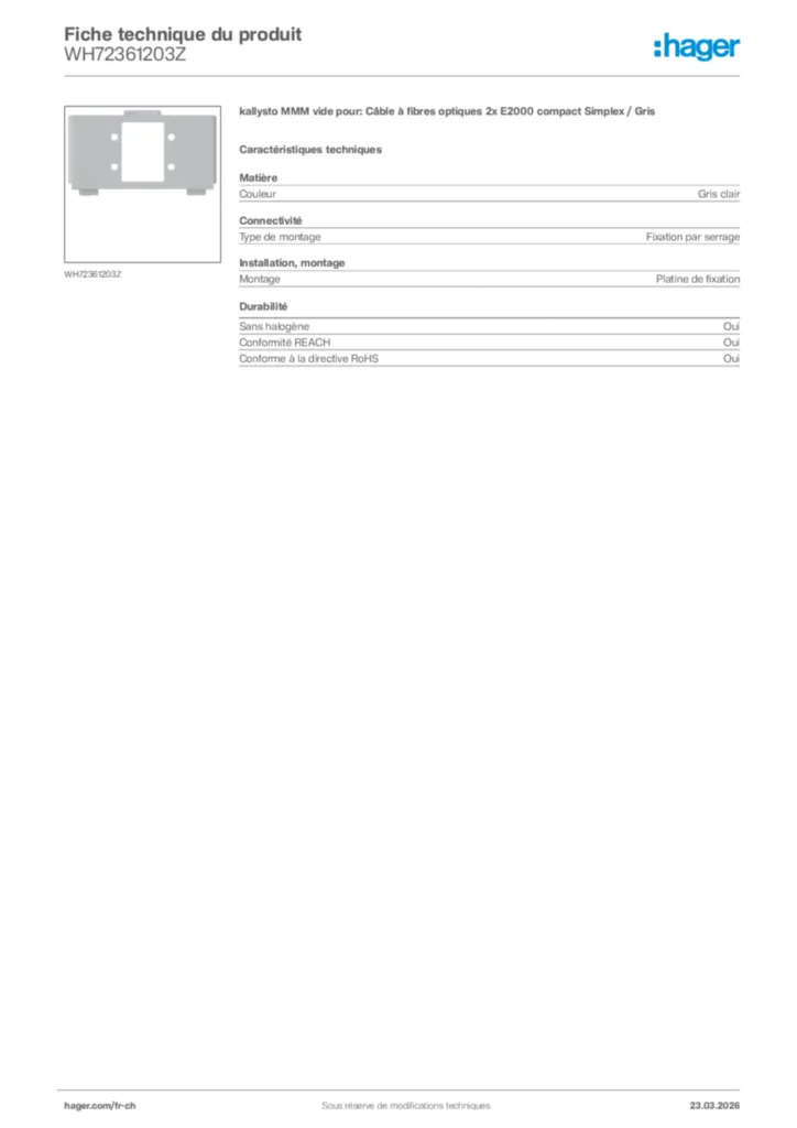 Image Hager Fiche technique du produit WH72361203Z | Hager Suisse