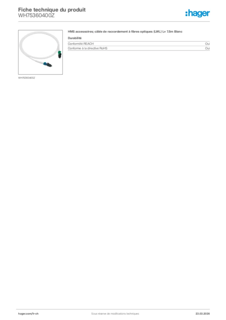 Image Hager Fiche technique du produit WH75360400Z | Hager Suisse