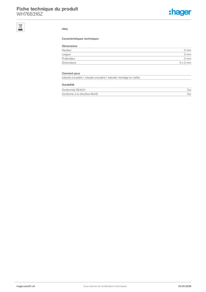 Image Hager Fiche technique du produit WH768316Z | Hager Suisse