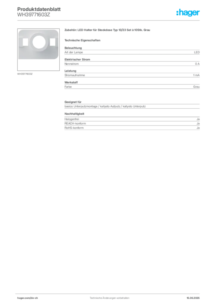 Bild Hager Produktdatenblatt WH39771603Z | Hager Schweiz