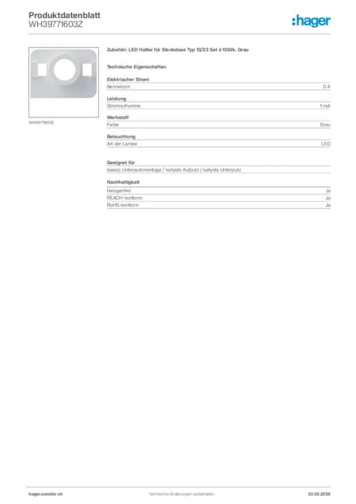 Bild Hager Produktdatenblatt WH39771603Z | Hager Schweiz