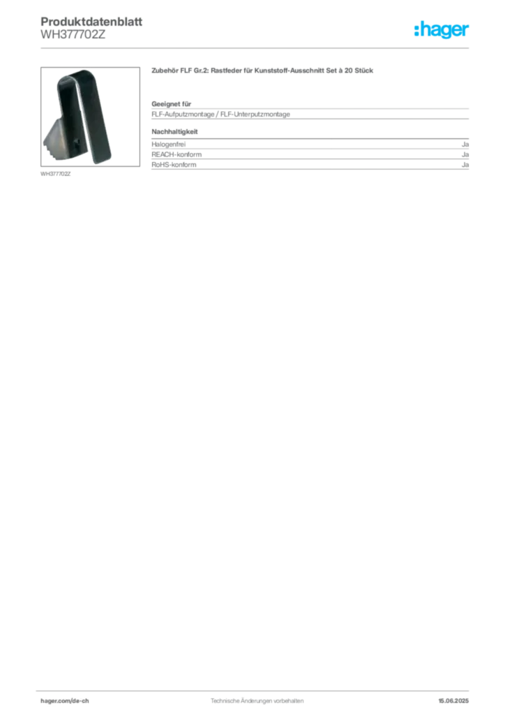 Bild Hager Produktdatenblatt WH377702Z | Hager Schweiz