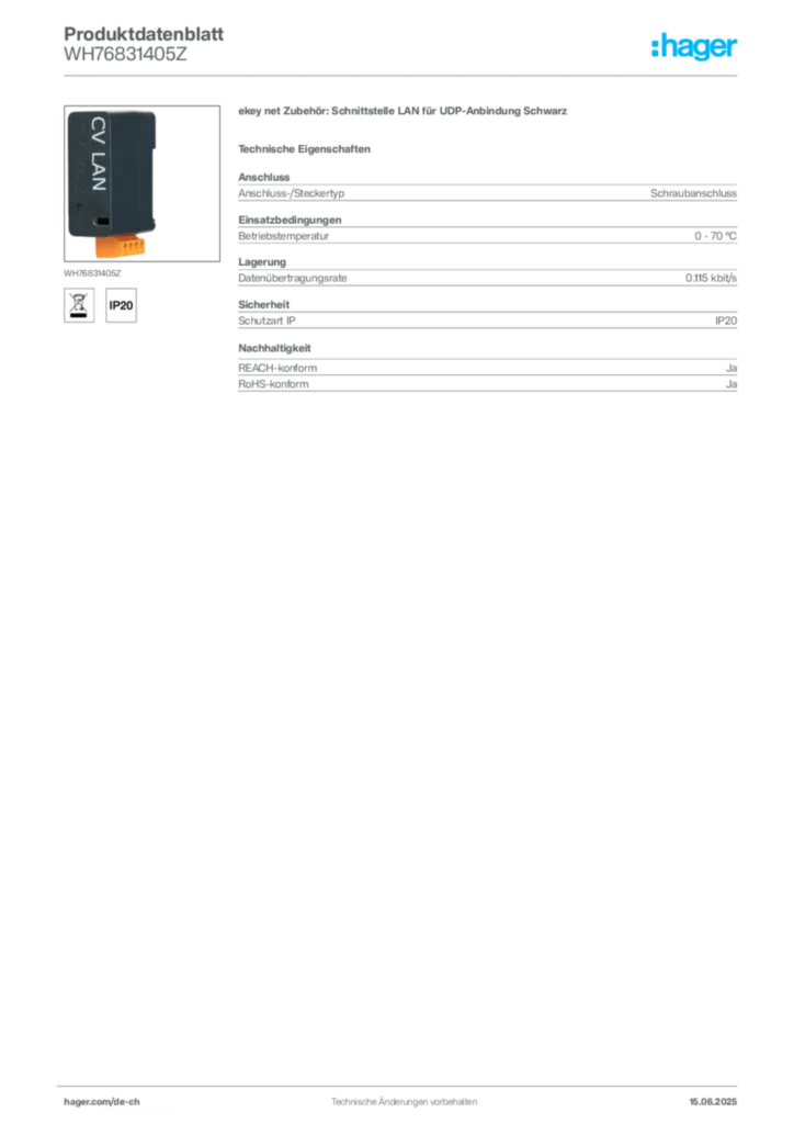 Bild Hager Produktdatenblatt WH76831405Z | Hager Schweiz