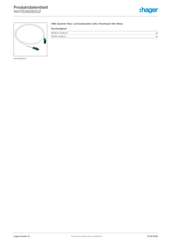 Bild Hager Produktdatenblatt WH75360600Z | Hager Schweiz
