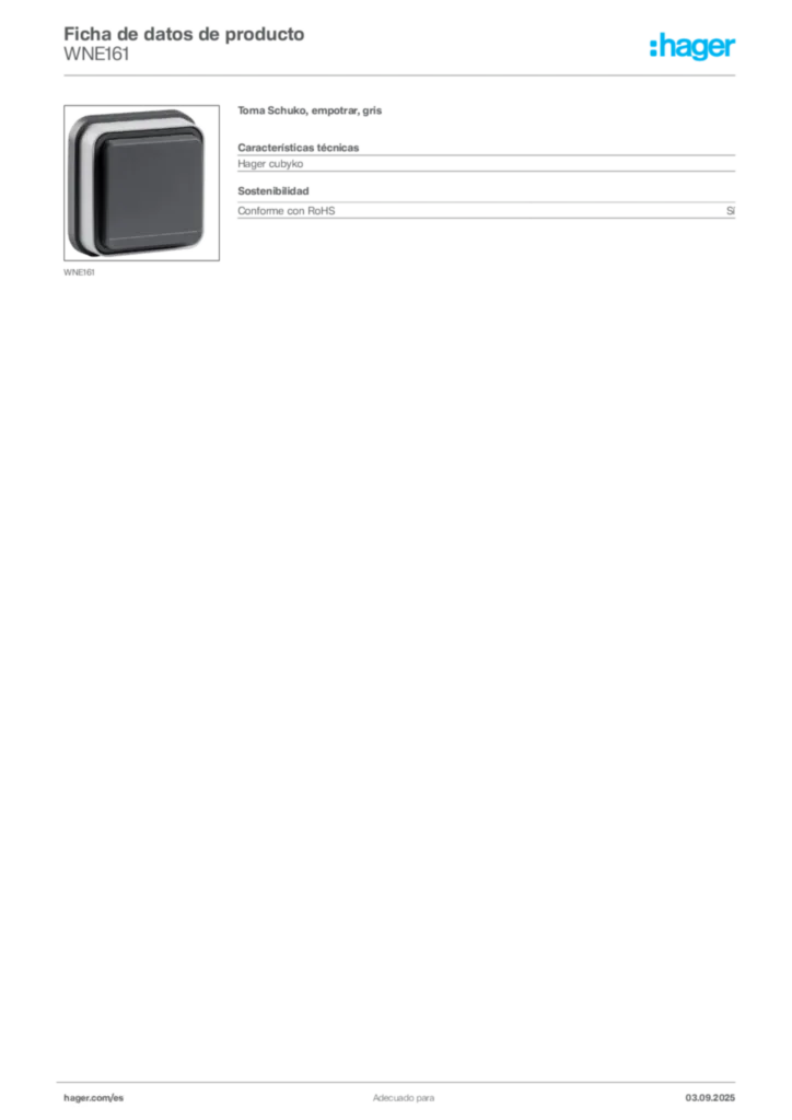 Imagen Hager Ficha de datos de producto WNE161 | Hager España