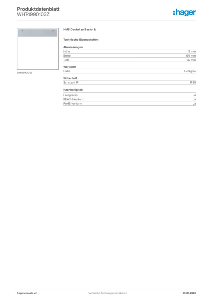 Bild Hager Produktdatenblatt WH74990103Z | Hager Schweiz