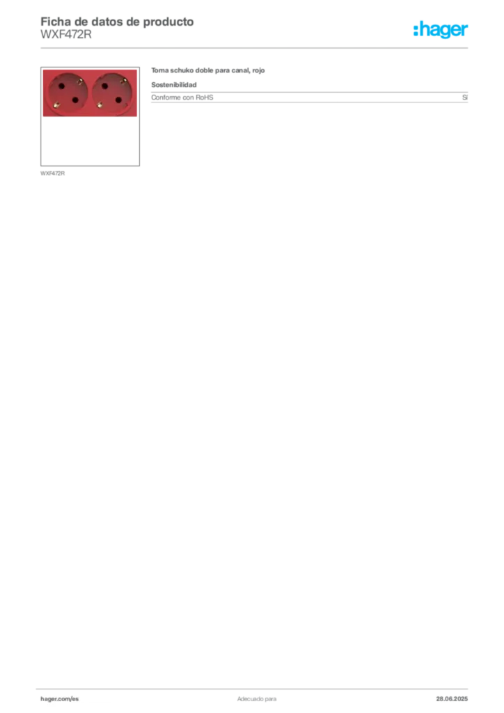 Imagen Hager Ficha de datos de producto WXF472R | Hager España