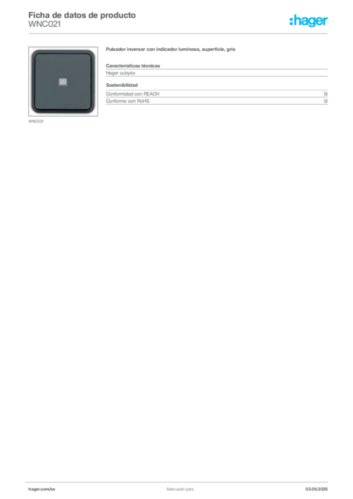 Imagen Hager Ficha de datos de producto WNC021 | Hager España
