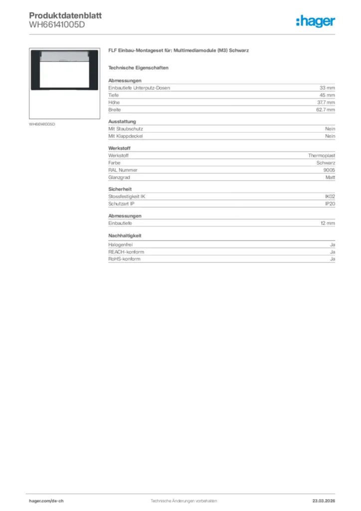 Bild Hager Produktdatenblatt WH66141005D | Hager Schweiz